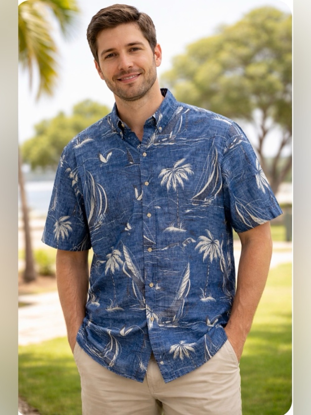 Reyn Spooner Hawaiian Button Up‎ Shirt Size XXL Tropical Nautical Cruisewear